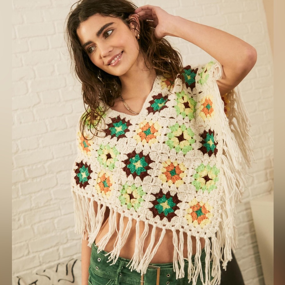 urban outfitters woven square tassel poncho